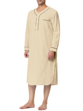 Men's (unisex) Beige Long Henley Nightshirt • NWOT • 28" p2p, 43" length
